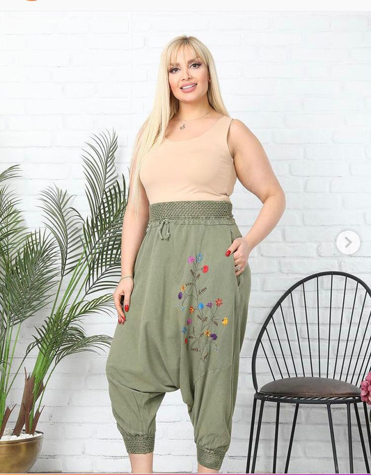 Flower Embroidered  High Waist Bohemian  Women Trousers