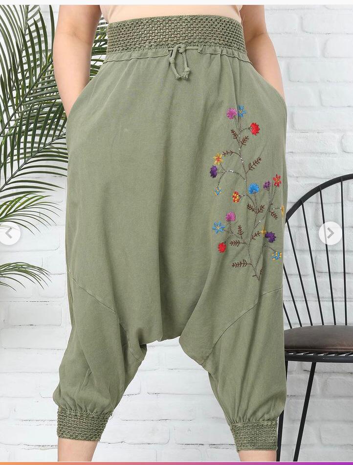 Flower Embroidered  High Waist Bohemian  Women Trousers