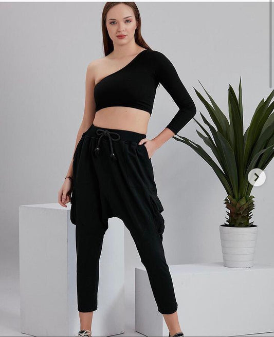 SideWays Pocket Tapered Leg Cotton  Women Pants