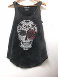 Stone Washed Rose Skull Print Women Top Tank