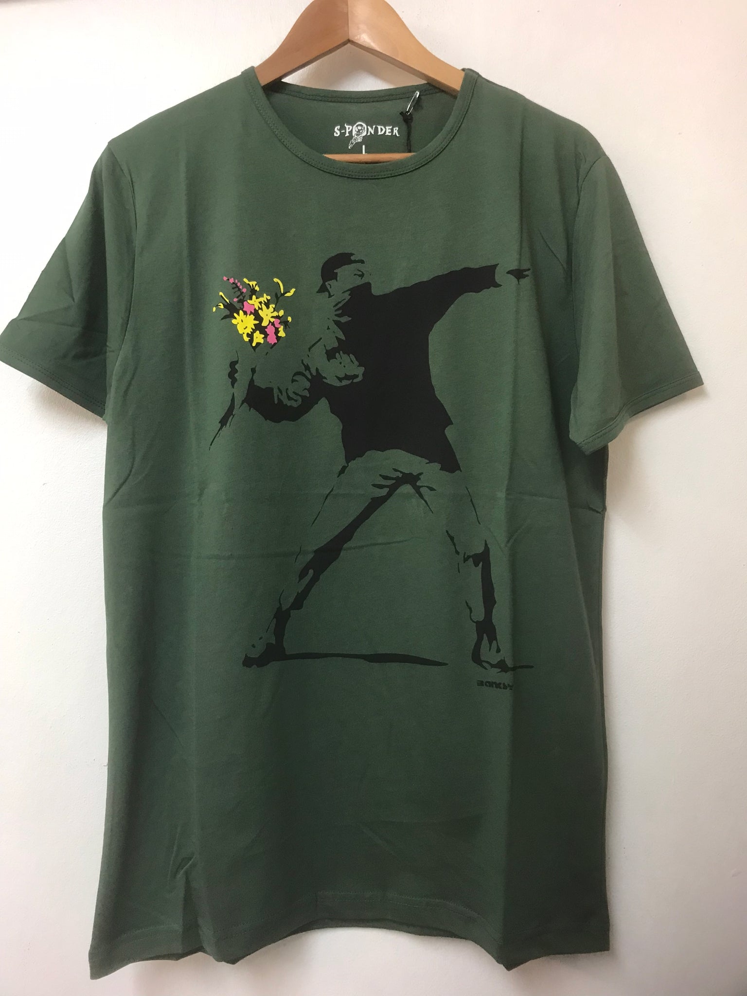 The Flower Bomb Thrower by Banksy Art Printed Cotton T-Shirt