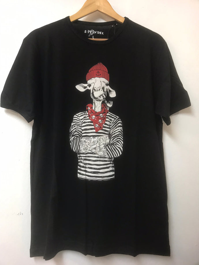 Red Hat Camel Animal Printed Cotton Black Regular  T-shirt