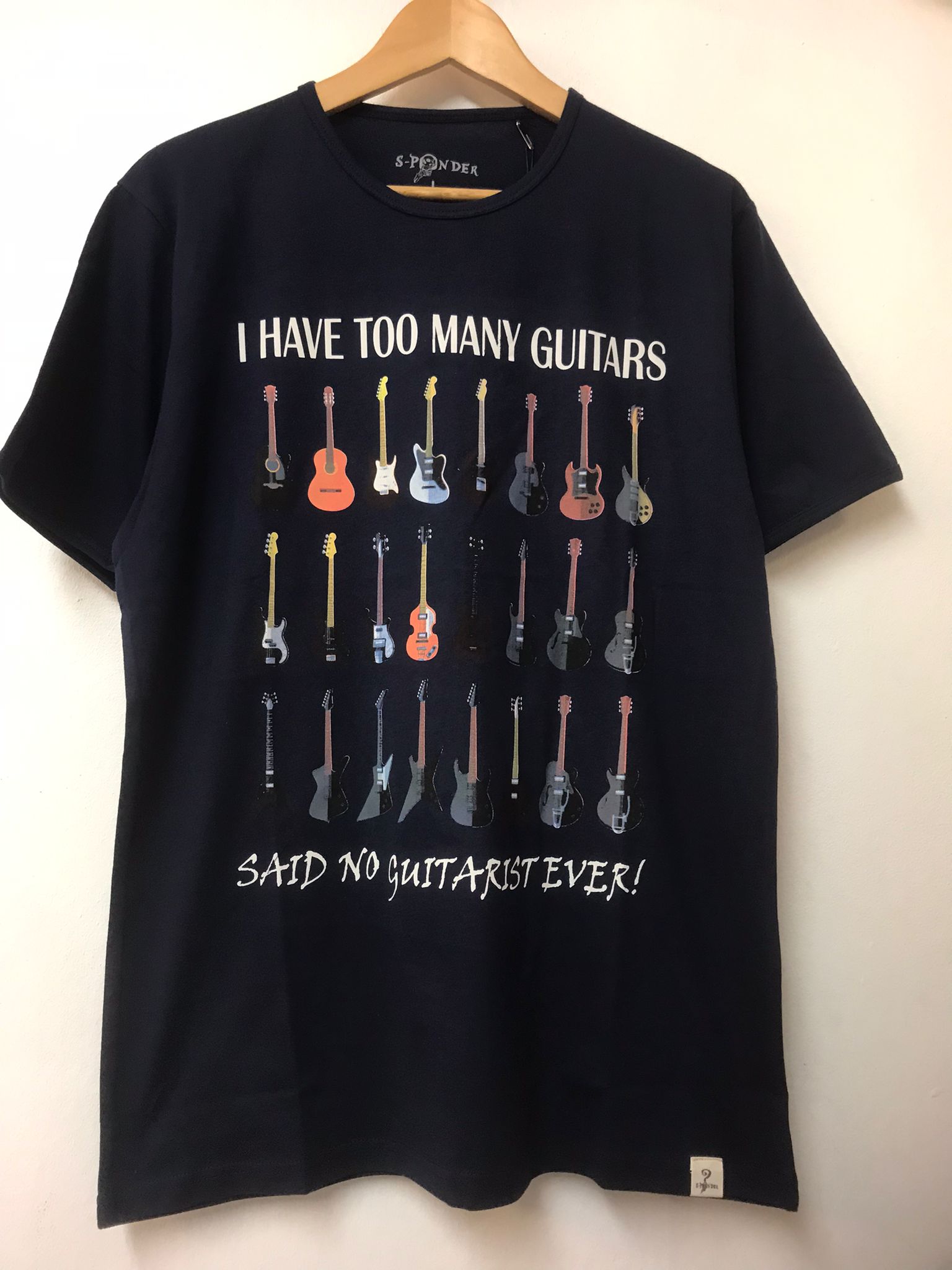 Too Many  Guitar House Printed Cotton Navy Blue Regular  T-Shirt
