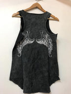 Stone Washed  Angel Wings  Printed  Back Cotton Women Vest