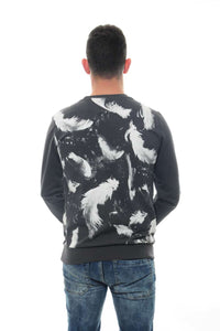 Anthracite Feather Printed Cotton Sweatshirt - S-Ponder Shop