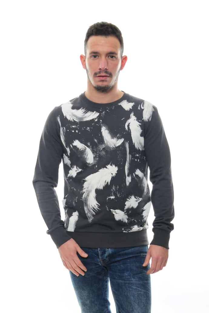 Anthracite Feather Printed Cotton Sweatshirt Timya Wholesale S-ponder