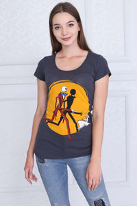 Grey Anthracite Halloween Run Jack Skellington Cotton Women T-shirt Tee Top Timya Wholesale S-Ponder