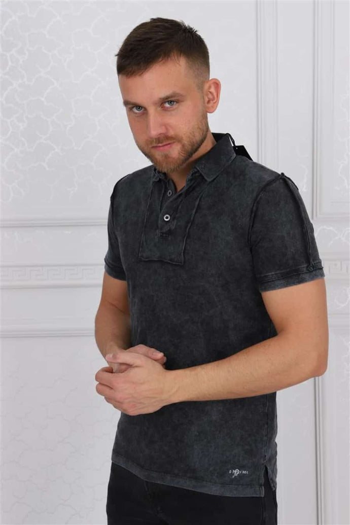 Black Anthracite Stone Washed Cotton Men Polo T-shirt Tee Top Timya Wholesale S-Ponder