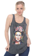 Anthracite Stone Washed Frida Kahlo Printed Cotton Women Vest Tank Top Timya Wholesale S-Ponder