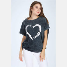 Load image into Gallery viewer, Green Stone Washed Heart Cotton Women Top
