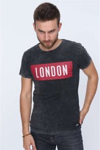 Load image into Gallery viewer, Black Anthracite Stone Washed London Printed Cotton T-shirt Tee Top Timya Wholesale S-Ponder
