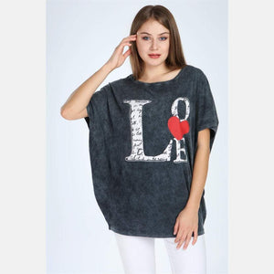 Anthracite Stone Washed Love Cotton Women Top
