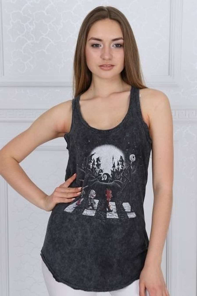 Anthracite Stone Washed Nightmare Printed Cotton Women Vest Tank Top Timya Wholesale S-Ponder