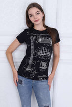Load image into Gallery viewer, Black Guitar Patent Printed Cotton Women T-shirt - S-Ponder Shop
