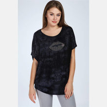 Load image into Gallery viewer, Black Shinny Stone Lips Cotton Women Blouse
