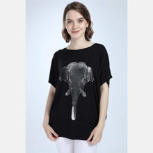 Load image into Gallery viewer, Black Silver Elephant Printed Cotton Women Top
