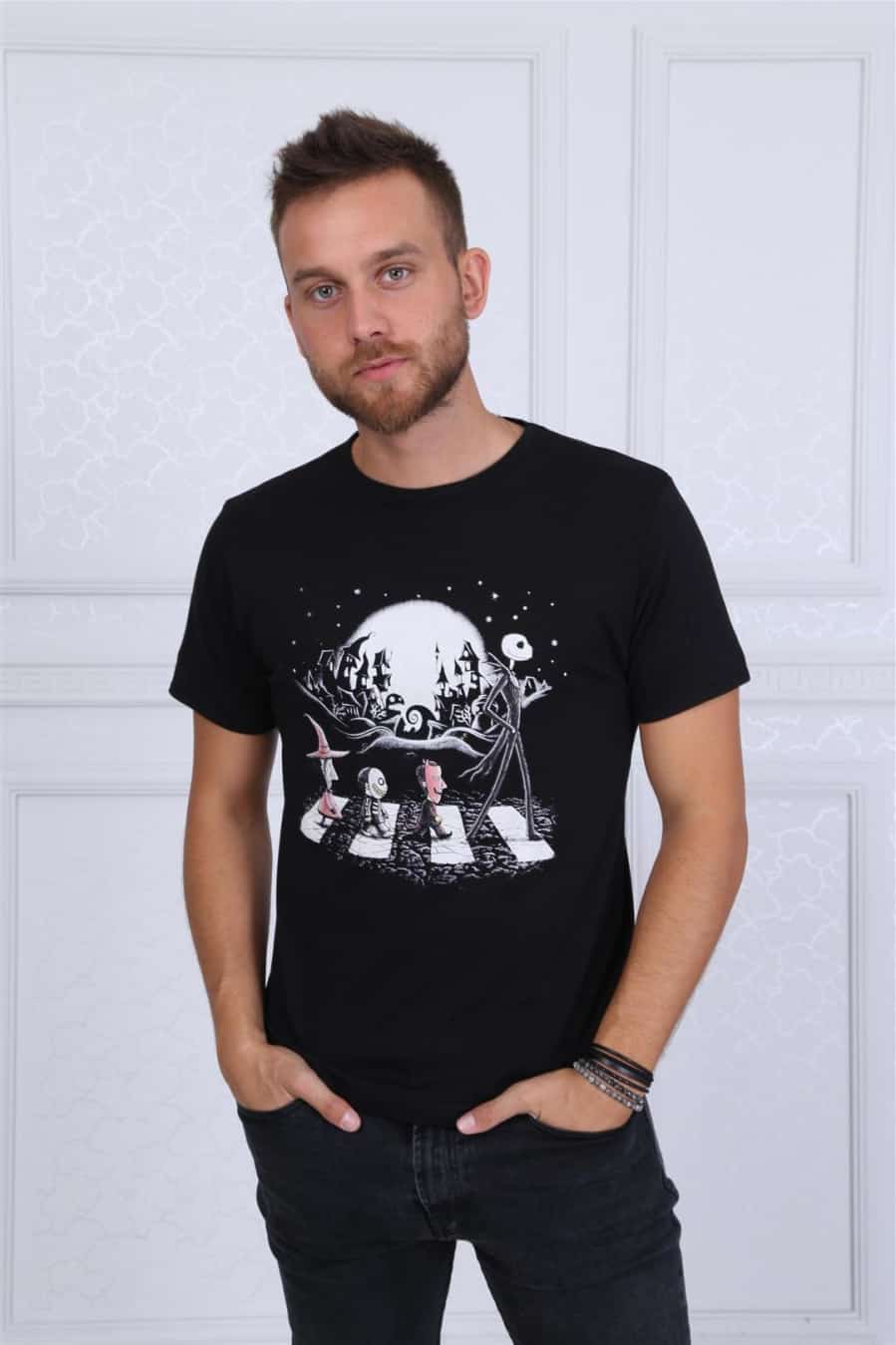 Black The Nightmare Before The Christmas Printed Cotton T-shirt Tee Top Timya Wholesale S-Ponder