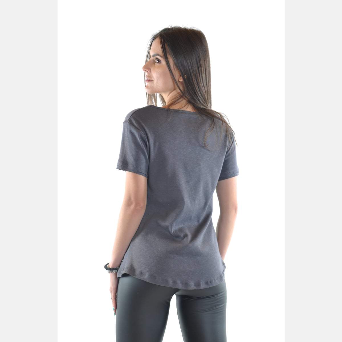 Grey Scarf Skull  V- Neck  Cotton Women T-Shirt