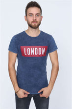 Load image into Gallery viewer, Blue Navy Stone Washed London Printed Cotton T-shirt Tee Top Timya Wholesale S-Ponder

