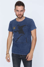 Blue Navy Stone Washed The Flower Bomb Thrower by Banksy Printed Cotton T-shirt Tee Top Timya Wholesale S-Ponder