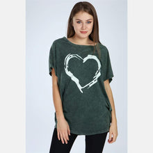 Load image into Gallery viewer, Green Stone Washed Heart Cotton Women Top
