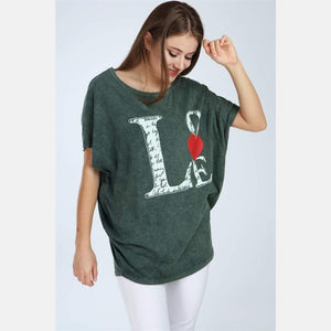 Green Stone Washed Love Cotton Women Top