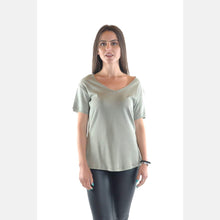 Load image into Gallery viewer, Green V Neck Cotton Women T-Shirt
