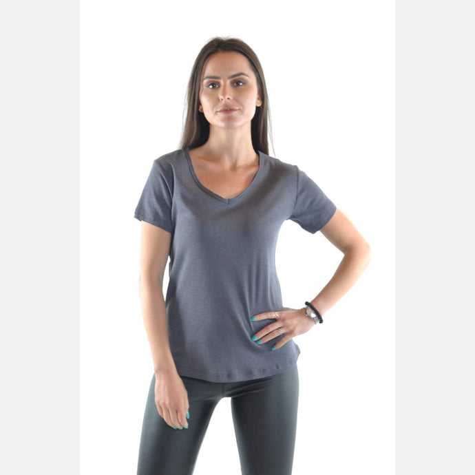 Grey V Neck Cotton Women T-Shirt