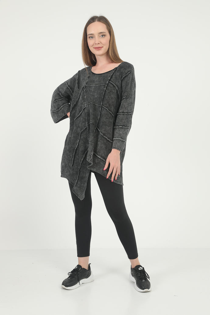 Asymetric Cotton Washed Lined Women Jumper