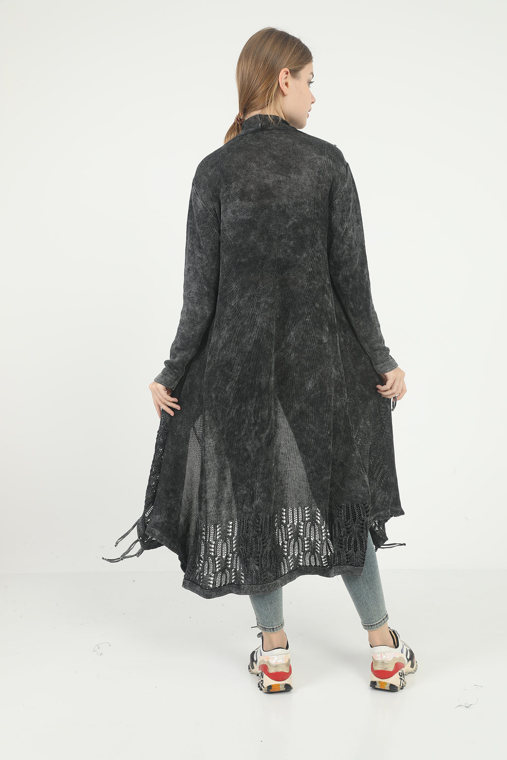 Long  Asymmetric Tassel  Washed Cotton Women  Cardigan