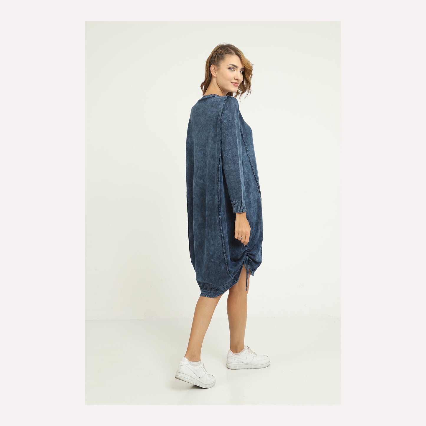 Stone Washed Midi Pull String Midi Dress