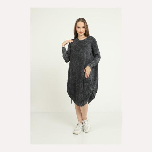 Stone Washed Midi Pull String Midi Dress