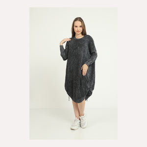 Stone Washed Midi Pull String Midi Dress