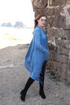 Long  Asymmetric Tassel  Washed Cotton Women  Cardigan