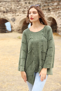 Asymetric Cotton Washed Lined Women Jumper