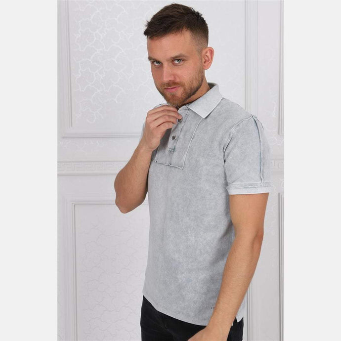 Light Grey Stone Washed Cotton Men's Polo T-Shirt