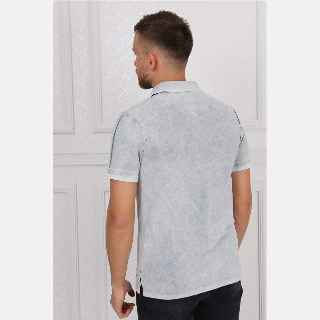 Light Grey Stone Washed Cotton Men's Polo T-Shirt