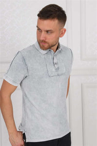 Shaded Green Stone Washed Cotton Men Polo T-Shirt