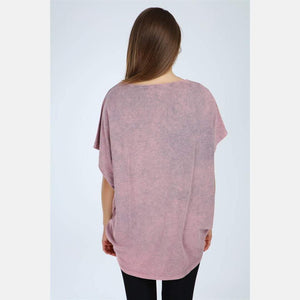 Pink Stone Washed Love Cotton Women Top
