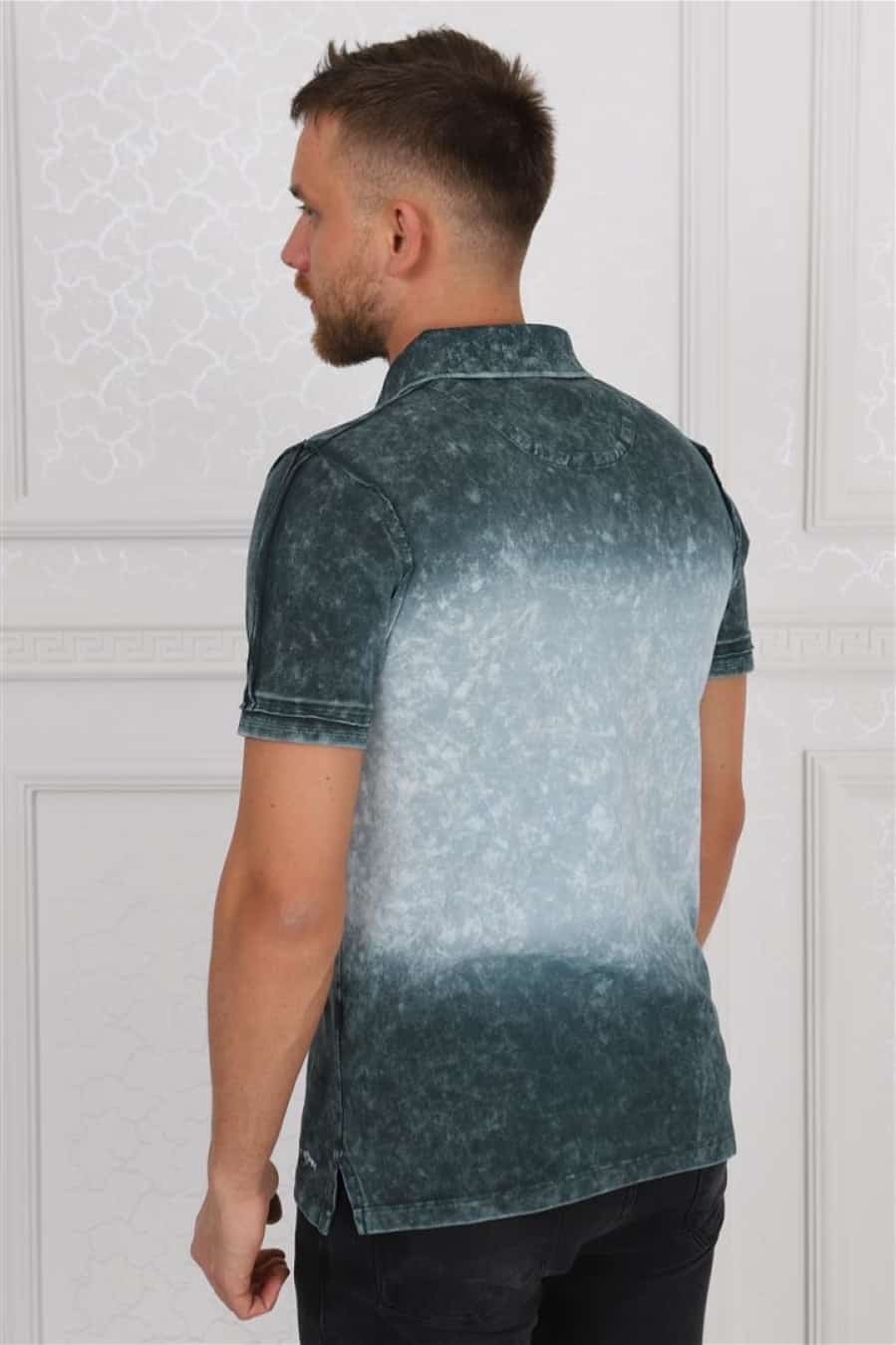 Shaded Green Stone Washed Cotton Men Polo T-Shirt - S-Ponder Shop