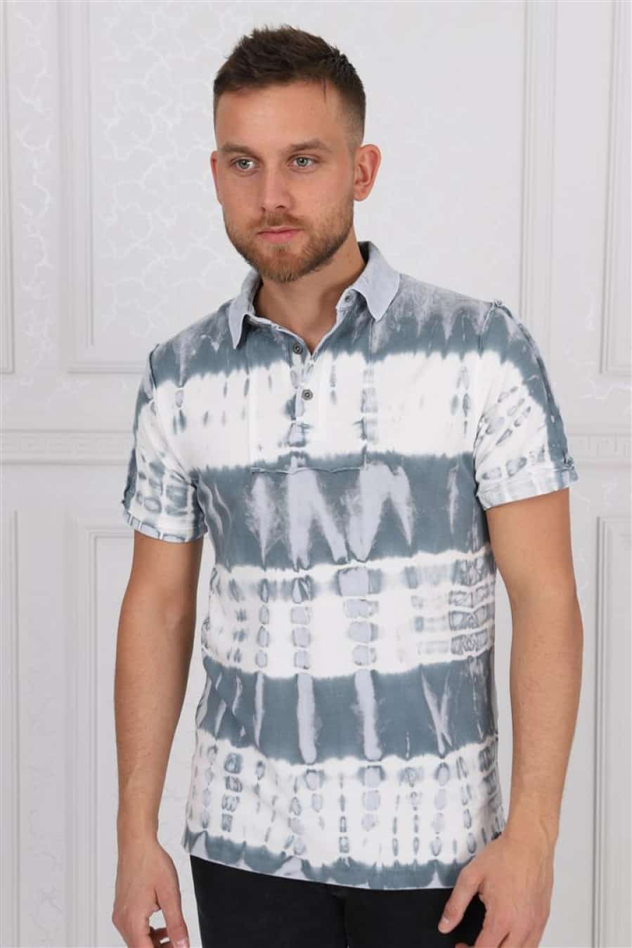 Shaded Green Stone Washed Cotton Men Polo T-Shirt