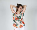 White Floral Print Cotton Women Balloon T-Shirt Tee Top Blousse Timya Wholesale S-Ponder